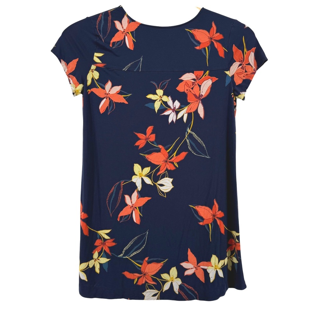 Soma Women XL Navy Blue Floral V-Neck Sleep Shirt Short Sleeve Pocket Lounge Top - Picture 2 of 6